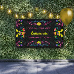 Mexican Fiesta Party Black Quinceanera Birthday Banner<br><div class="desc">Colorful Mexican Fiesta Party Banner which you can personalize for your quinceanera or other special occasion. This pretty design has has floral of Folk Art flowers in pink, purple and yellow with handwritten brushed typography. All of the wording is editable and currently reads "[name] Quinceañera [date]". Great as a welcome...</div>