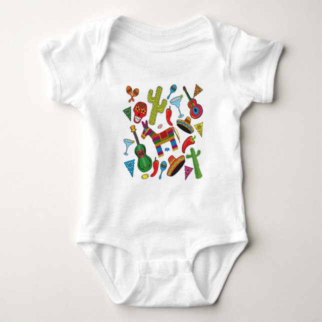 Mexican Fiesta Party Images Baby Bodysuit (Front)