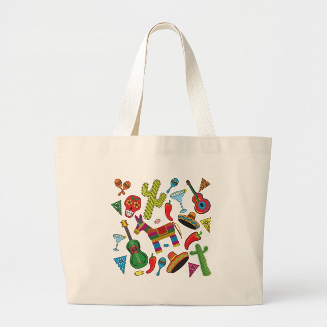 Mexican Fiesta Party Images Large Tote Bag (Front)