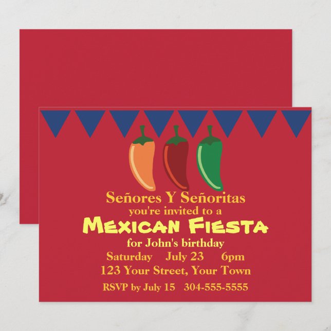 Mexican Fiesta Party Invitation (Front/Back)
