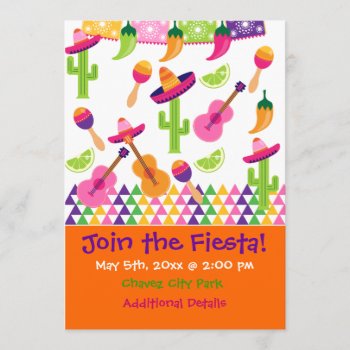 Mexican Fiesta Party Sombrero Saguaro Invitations by PrettyPatternsGifts at Zazzle