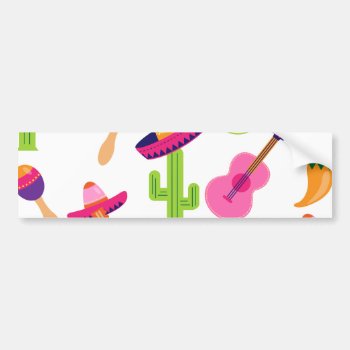 Mexican Fiesta Party Sombrero Saguaro Lime Peppers Bumper Sticker by PrettyPatternsGifts at Zazzle