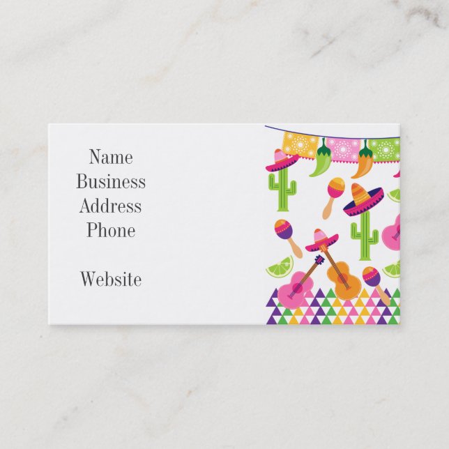Mexican Fiesta Party Sombrero Saguaro Lime Peppers Business Card (Front)