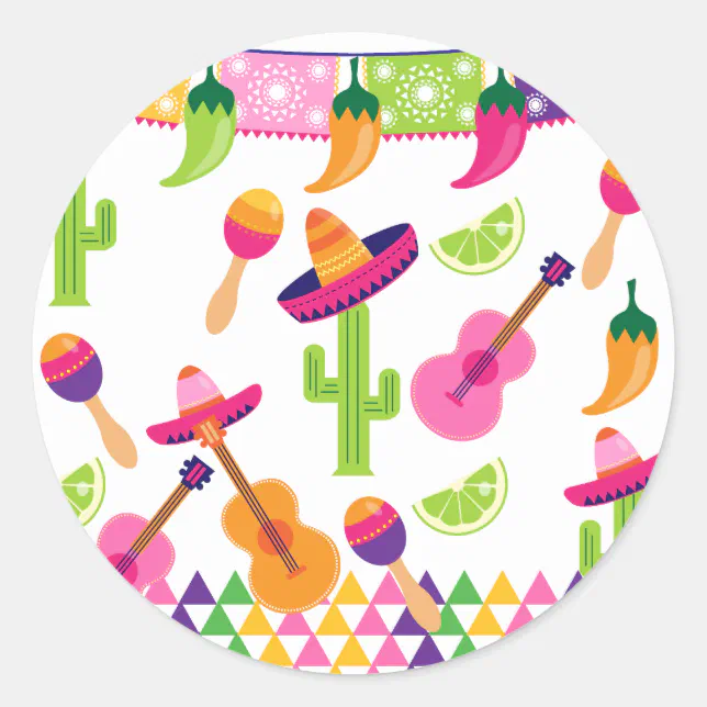 Mexican Fiesta Party Sombrero Saguaro Lime Peppers Classic Round Sticker Zazzle 7004