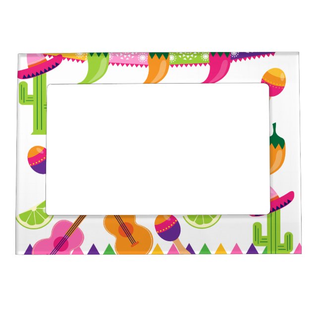 Mexican Fiesta Party Sombrero Saguaro Lime Peppers Magnetic Photo Frame (Front)