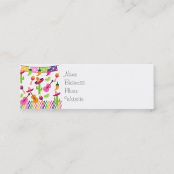 Mexican Fiesta Party Sombrero Saguaro Lime Peppers Mini Business Card by PrettyPatternsGifts at Zazzle