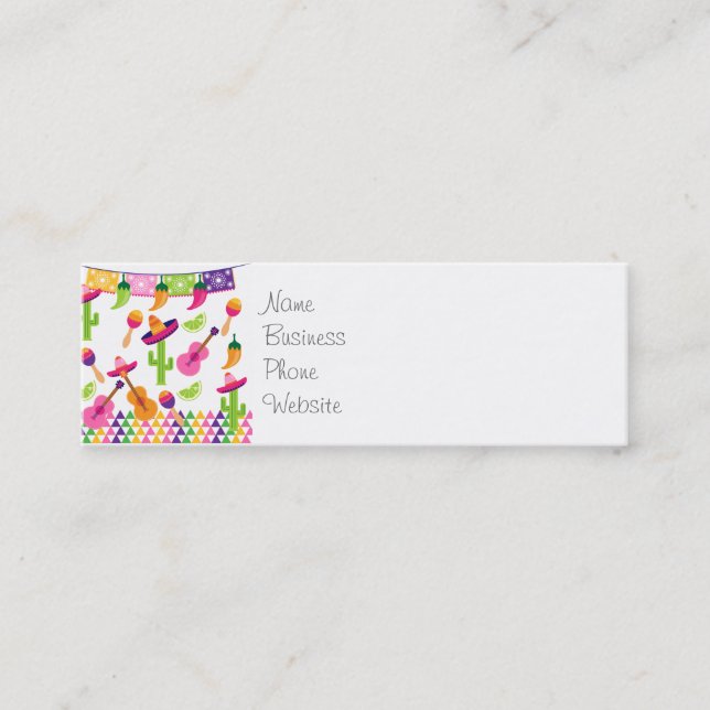 Mexican Fiesta Party Sombrero Saguaro Lime Peppers Mini Business Card (Front)