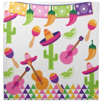 Mexican Fiesta Party Sombrero Saguaro Lime Peppers Napkin by PrettyPatternsGifts at Zazzle