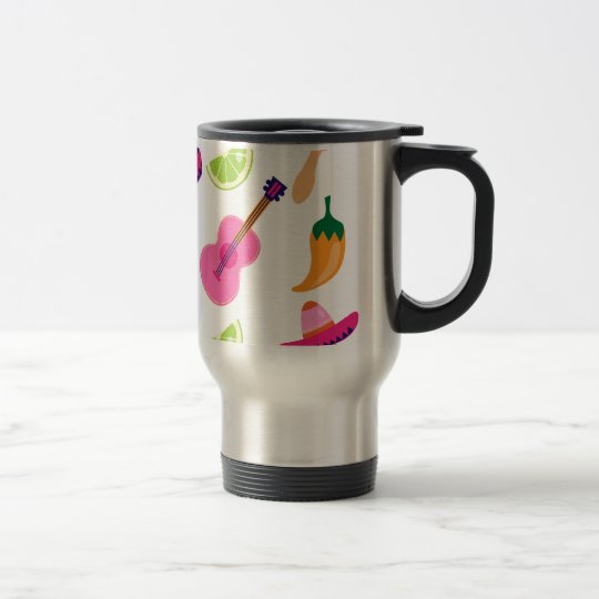 Mexican Fiesta Party Sombrero Saguaro Lime Peppers Travel Mug
