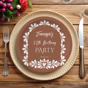 Mexican fiesta party terracotta talavera custom paper plates