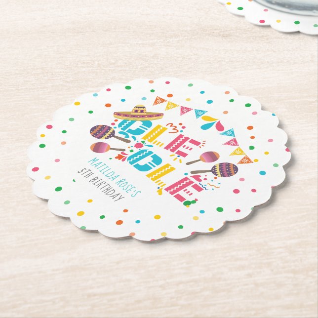 Mexican Fiesta Personalized Birthday Paper Coaster (Angled)