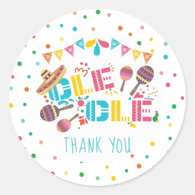 Mexican Fiesta Personalized Birthday Thank you Classic Round Sticker (Front)
