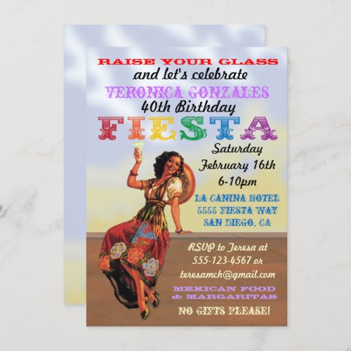 Mexican Fiesta PIn up Birthday Party Invitations