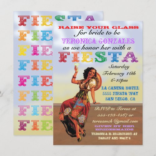 Mexican Fiesta PIn up Bridal Shower Invitations