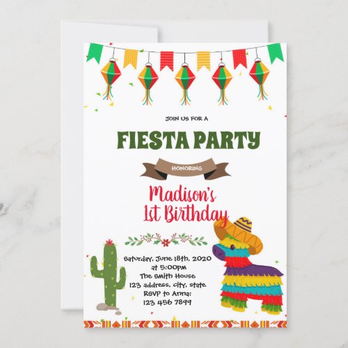 Mexican fiesta pinata birthday invitation