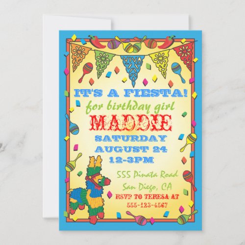 Mexican Fiesta Pinata Birthday Party Invitation