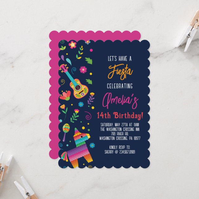 Mexican Fiesta Pinata Birthday Party Invitation (Front/Back In Situ)