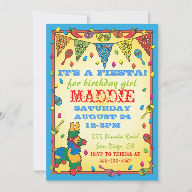 Mexican Fiesta Pinata Birthday Party Invitation (Front)