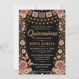 Mexican Fiesta Pink Floral Quinceanera Invitation
