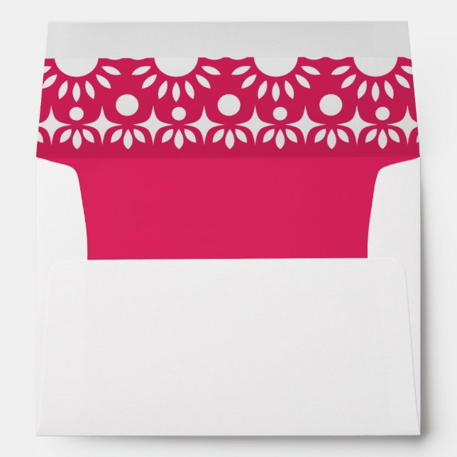 Mexican Fiesta Pink Papel Picado Boho Wedding Envelope (Back (Bottom))