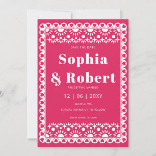 Mexican Fiesta Pink Papel Picado Boho Wedding Save The Date