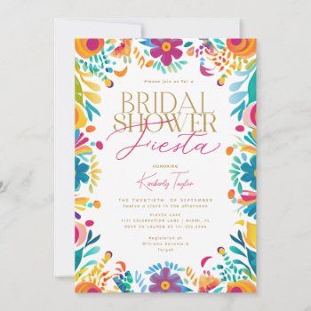 Mexican Fiesta Pink Yellow Flowers Bridal Shower Invitation by rusticwedding at Zazzle
