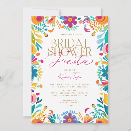 Mexican Fiesta Pink Yellow Flowers Bridal Shower Invitation