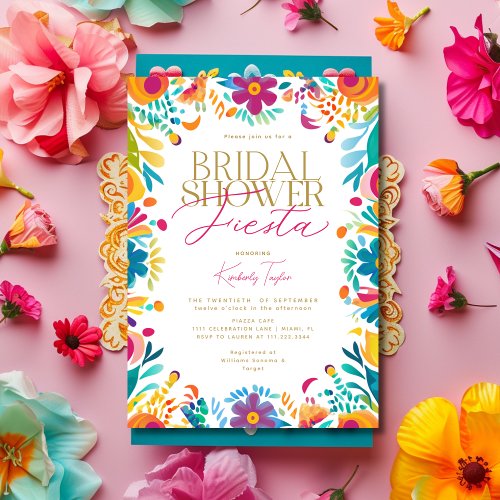 Mexican Fiesta Pink Yellow Flowers Bridal Shower Invitation