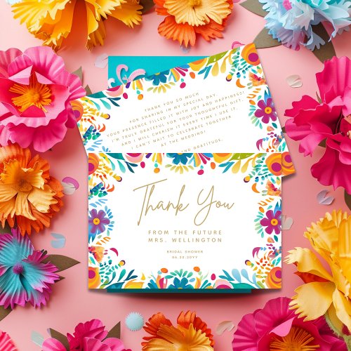 Mexican Fiesta Pink Yellow Flowers Bridal Shower Thank You Card