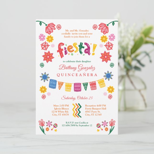 Mexican Fiesta Quinceañera Invitation (Standing Front)