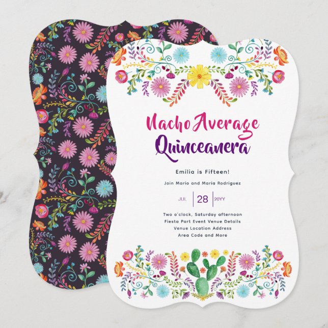 Mexican FIESTA Quinceanera Invitation Folk Art (Front/Back)