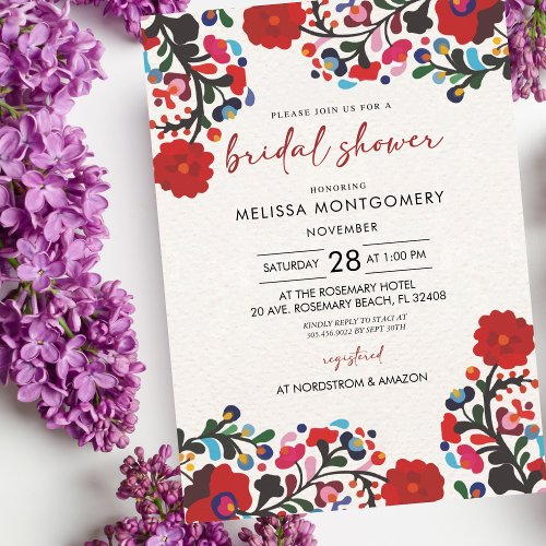 Mexican Fiesta Red Floral Bridal Shower Invitation
