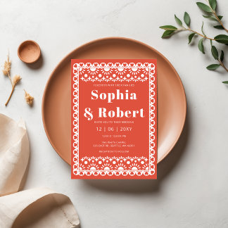 Mexican Fiesta Red Papel Picado Boho Wedding Invitation