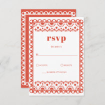 Mexican Fiesta Red Papel Picado Boho Wedding RSVP Card