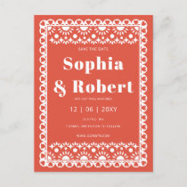 Mexican Fiesta Red Papel Picado Save the Date Announcement Postcard