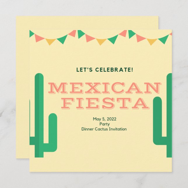 Mexican Fiesta Rehearsal Dinner Cactus Floral Invitation (Front/Back)