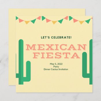 Mexican Fiesta Rehearsal Dinner Cactus Floral Invitation by HappyAichaArt at Zazzle