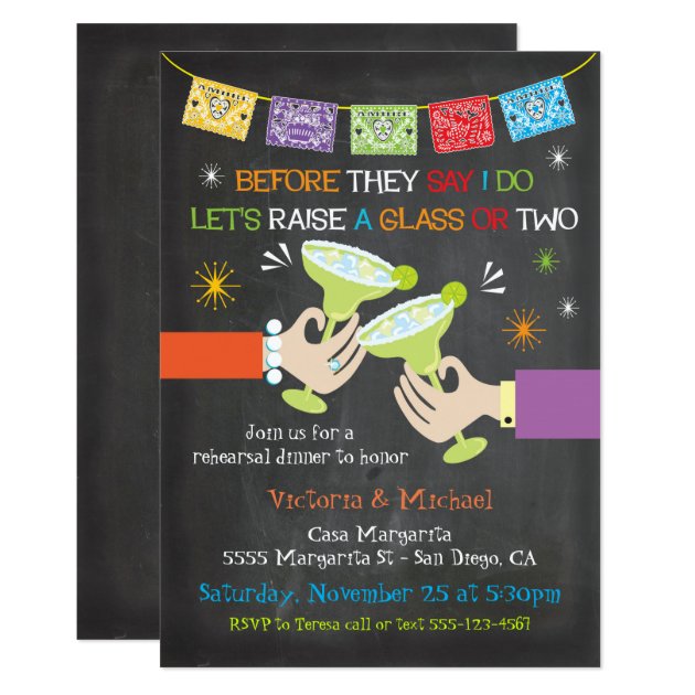 Mexican Fiesta Rehearsal Dinner Chalkboard Invitation