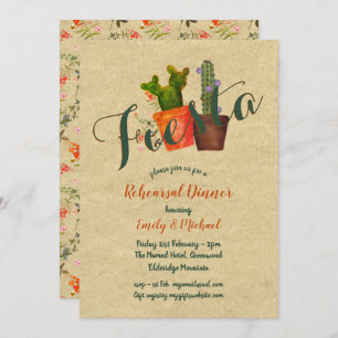 Mexican Fiesta Rehearsal Dinner Rustic Cacti Invitation