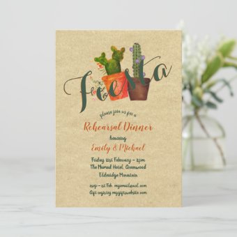 Mexican Fiesta Rehearsal Dinner Rustic Cacti Invitation | Zazzle