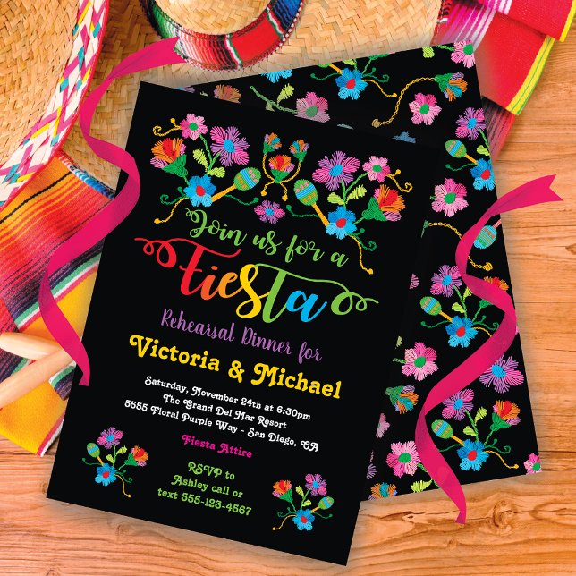 Mexican Fiesta Rehearsal Dinner with embroidery Invitation (Creator Uploaded)