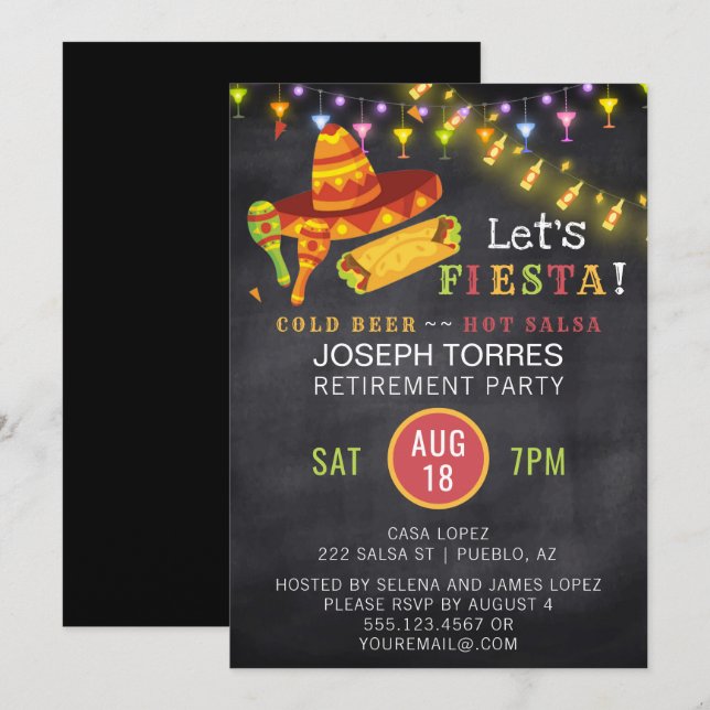 Mexican Fiesta Retirement Party Chalkboard Invitation (Front/Back)