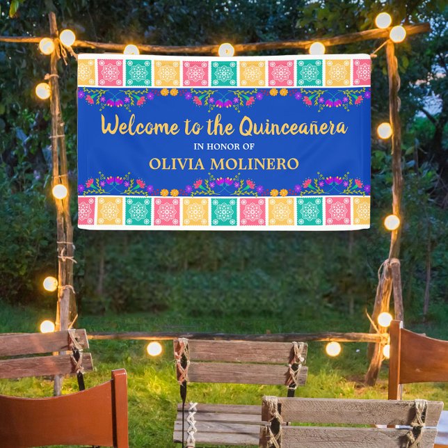 Mexican Fiesta Royal Blue Quinceanera Welcome Banner (Creator Uploaded)