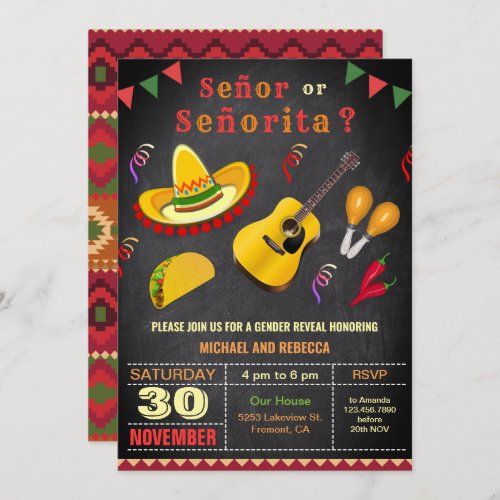 Mexican Fiesta Senor or Senorita Gender Reveal Invitation