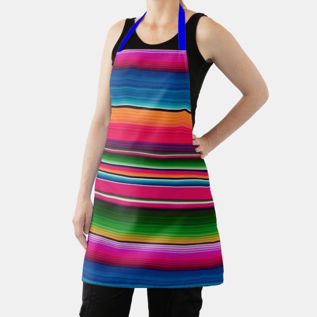 Mexican Fiesta Serape Blanket Striped Colorful Apron (Insitu)
