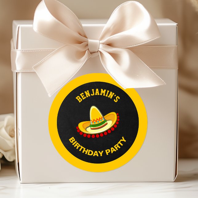 Mexican Fiesta Sombrero Birthday Party Favor Classic Round Sticker (Creator Uploaded)