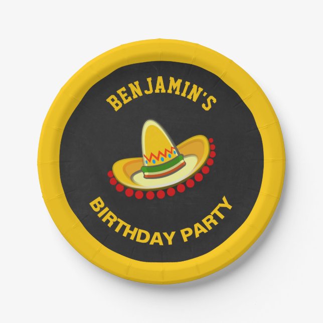 Mexican Fiesta Sombrero Birthday Party Paper Plates (Front)