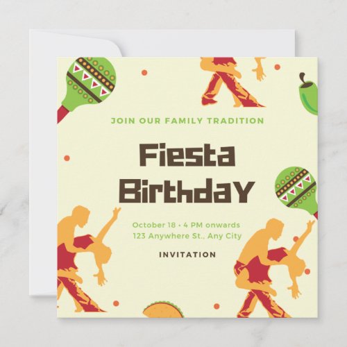 Mexican Fiesta Spanish Dance Couple Birthday Invitation