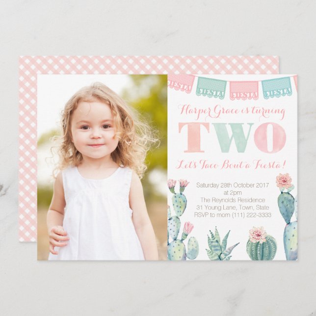 Mexican Fiesta style 2nd Birthday Party Photo Invitation (Front/Back)