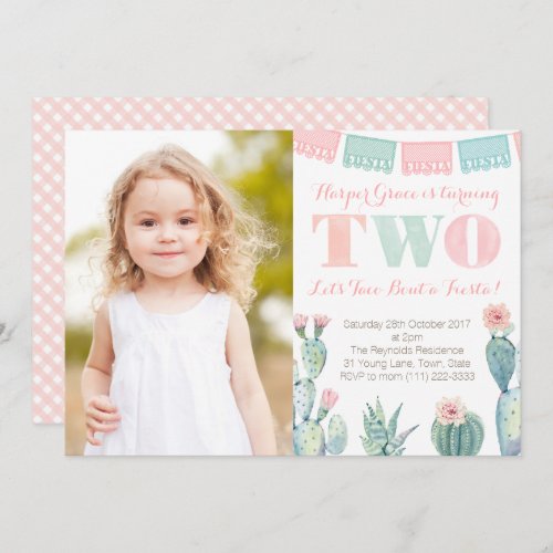 Mexican Fiesta style 2nd Birthday Party Photo Invitation